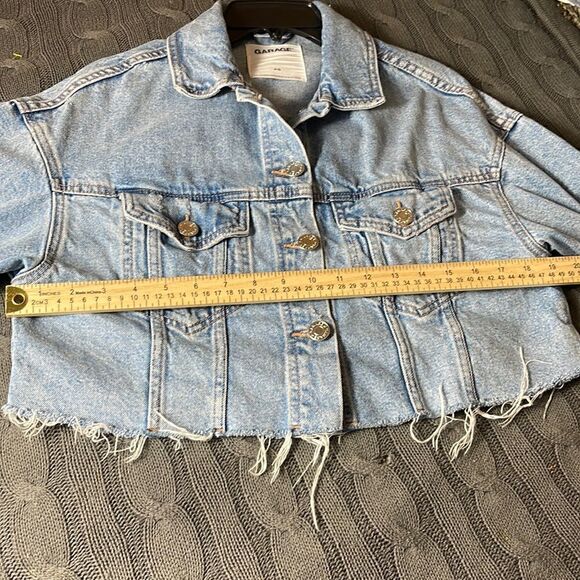 Garage Jeans jacket Womens Sz S Petite Denim Blue light Raw Hem Cotton Cowgirl - Picture 6 of 9
